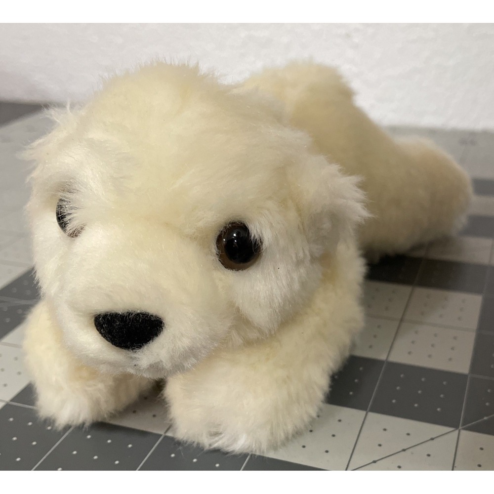 Aurora World Cream Polar Bear Plush Stuffed Animal Laying Down Soft Toy 7.5 in